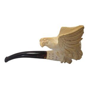 Vintage Hand-Carved Meerschaum Eagle Head Wings Tobacco Pipe With Case Unused